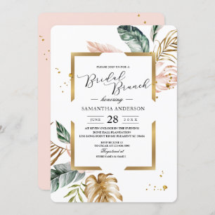 Elegant Blush Pink Green Gold Leaves Gold Drops Invitation