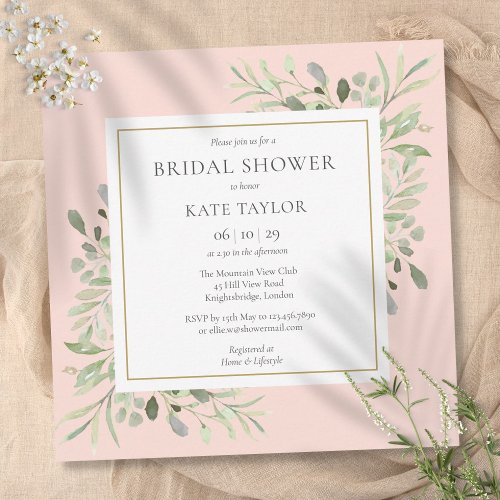Elegant Blush Pink Greenery Bridal Shower Invitation