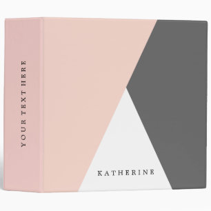 Elegant blush pink & grey geometric triangles 3 ring binder