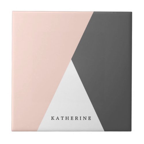 Elegant blush pink  grey geometric triangles ceramic tile