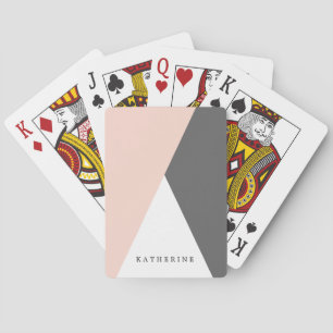 Elegant blush pink & grey geometric triangles poker cards