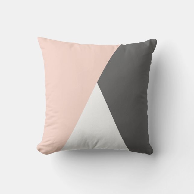 Elegant blush pink & grey geometric triangles throw pillow (Front)