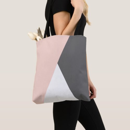 Elegant blush pink  grey geometric triangles tote bag