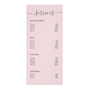 Elegant Blush Pink Hair Salon Makeup Service Menu