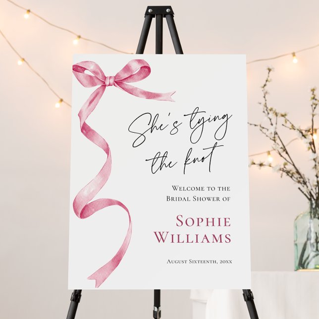 Elegant Blush Pink Hand Drawn Bow Bridal Shower Foam Board (Pink ribbon sign foam board print.)