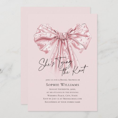 Elegant Blush Pink Hand Drawn Bow Bridal Shower Invitation