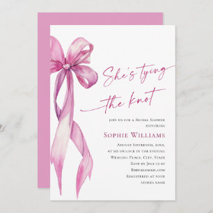 Elegant Blush Pink Hand Drawn Bow Bridal Shower Invitation