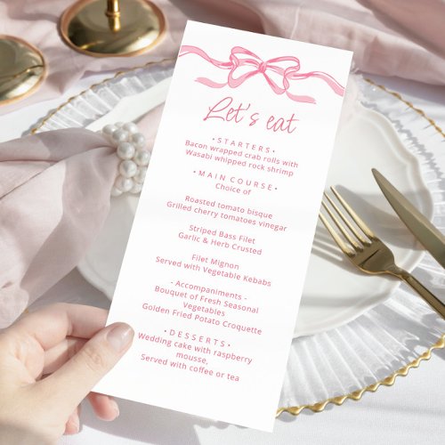 Elegant Blush Pink Hand Drawn Bow Bridal Shower Menu