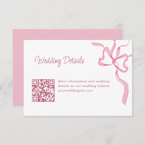 Elegant Blush Pink Hand Drawn Bow Wedding Details Enclosure Card