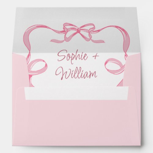 Elegant Blush Pink Hand Drawn Bow Wedding Envelope