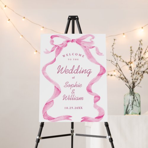 Elegant Blush Pink Hand Drawn Bow Wedding Foam Board
