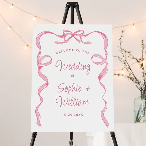 Elegant Blush Pink Hand Drawn Bow Wedding Foam Board