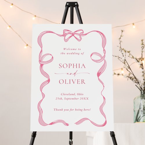 Elegant Blush Pink Hand Drawn Bow Wedding Foam Board