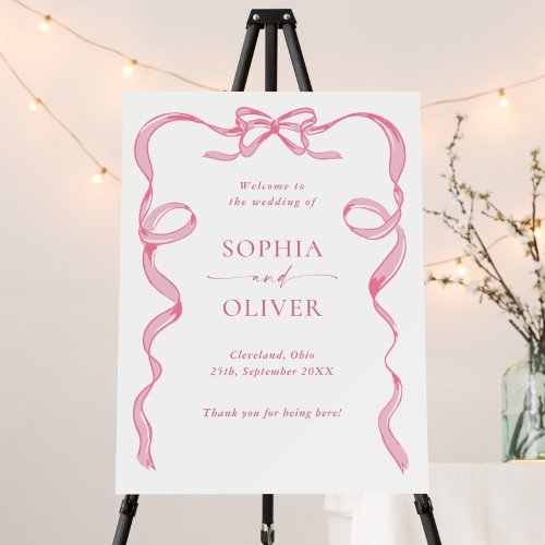 Elegant Blush Pink Hand Drawn Bow Wedding Foam Board