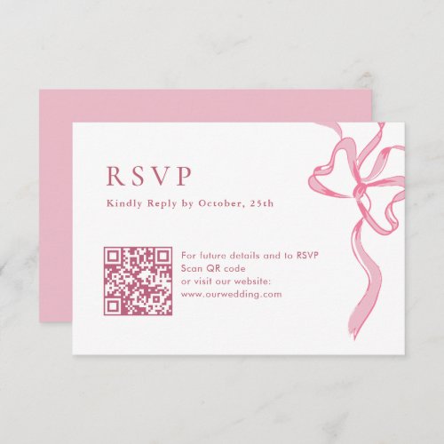 Elegant Blush Pink Hand Drawn Bow Wedding RSVP Card
