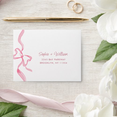 Elegant Blush Pink Hand Drawn Bow Wedding RSVP Envelope