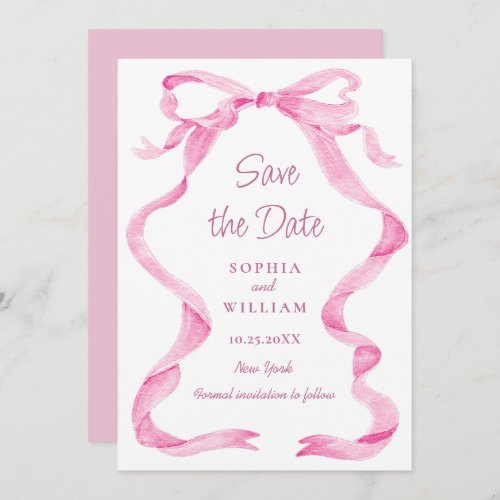 Elegant Blush Pink Hand Drawn Bow Wedding Save The Date