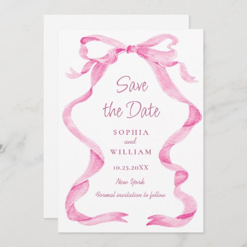 Elegant Blush Pink Hand Drawn Bow Wedding Save The Date