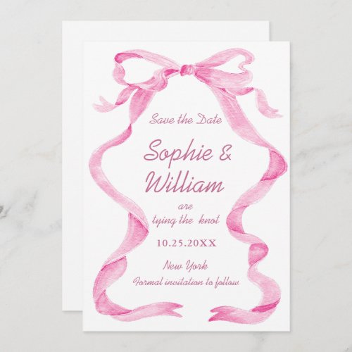 Elegant Blush Pink Hand Drawn Bow Wedding Save The Date