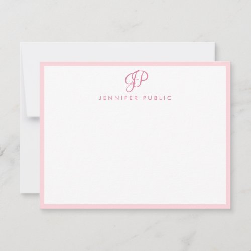 Elegant Blush Pink Hand Script Name Text Monogram Note Card
