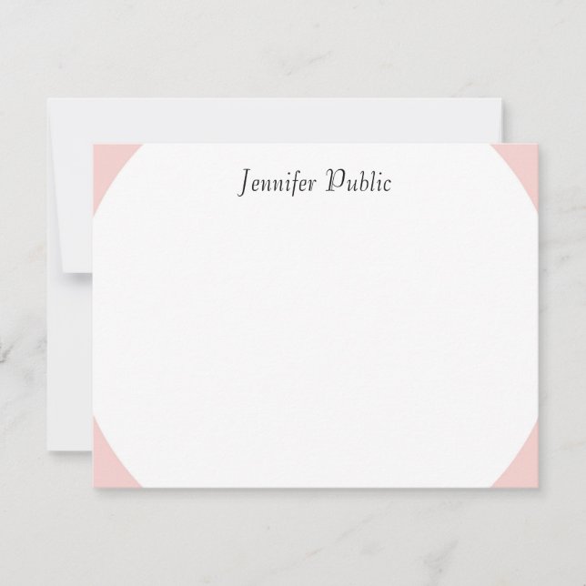 Elegant Blush Pink Handwritten Script Name Modern Note Card (Front)