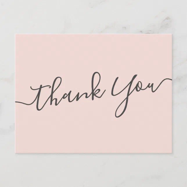 Elegant blush pink handwritten script thank you postcard | Zazzle