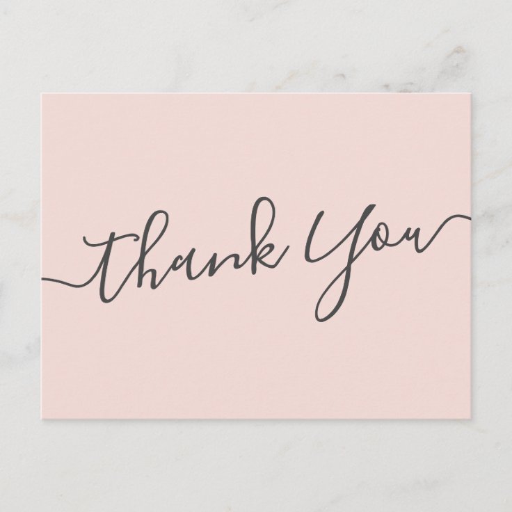 Elegant blush pink handwritten script thank you postcard | Zazzle