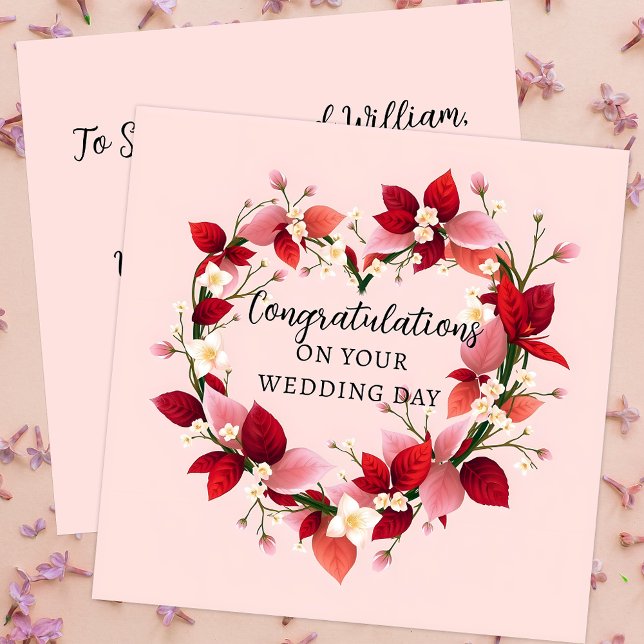 Elegant Blush Pink Heart Wreath Wedding Card (Creator Uploaded)