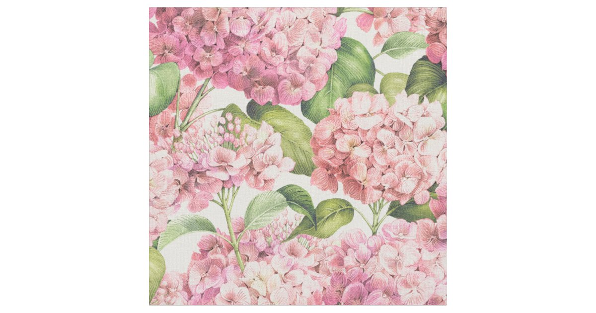 Elegant Blush Pink Hydrangea Floral Pattern Fabric | Zazzle