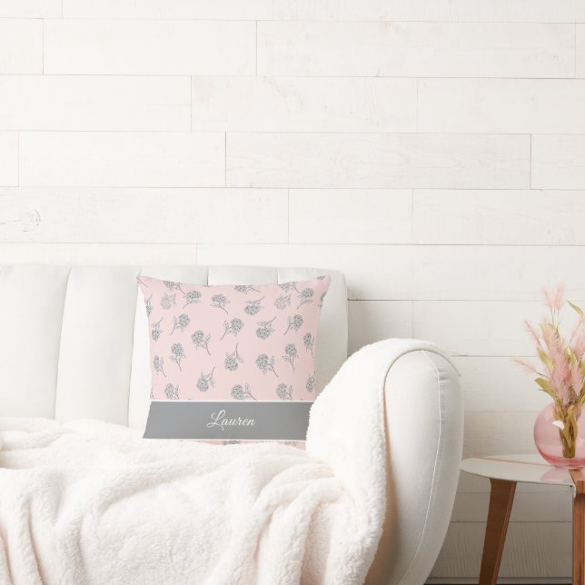  Elegant Blush Pink Hydrangea Floral Pattern  Throw Pillow (Couch)