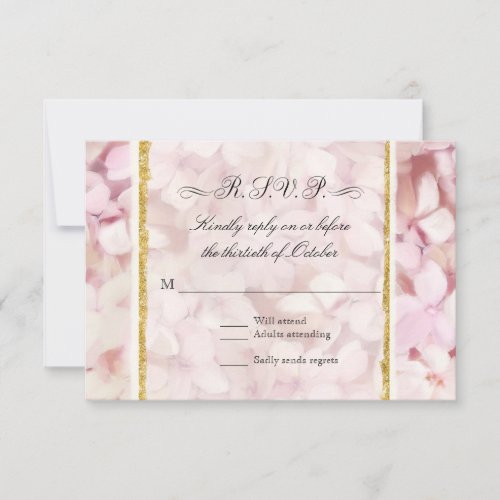 Elegant Blush Pink Hydrangea Modern Gold Glitter  RSVP Card