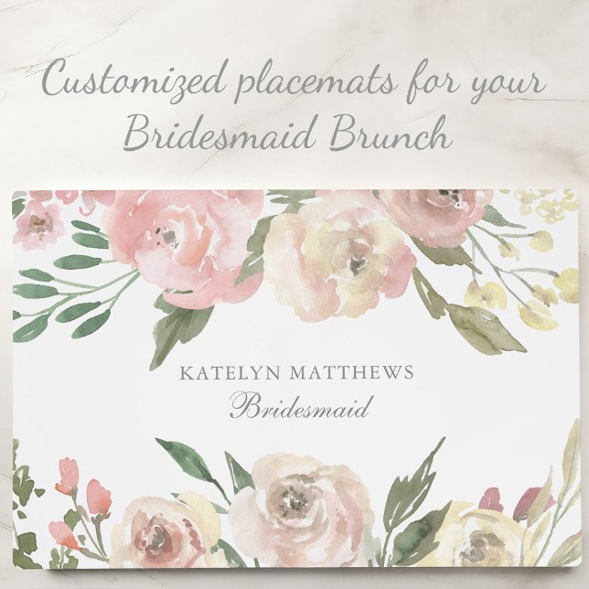 Elegant Blush Pink Ivory Floral Bridesmaid Brunch Placemat (Creator Uploaded)