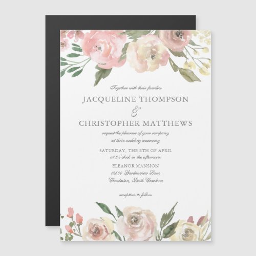 Elegant Blush Pink Ivory Floral Garden Wedding Magnetic Invitation