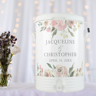 Elegant Blush Pink Ivory Floral Peony Wedding Beverage Cooler