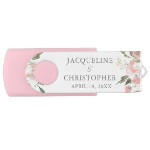 Elegant Blush Pink Ivory Floral Peony Wedding Flash Drive