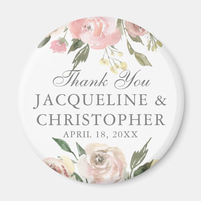 Elegant Blush Pink Ivory Floral Peony Wedding Magnet (Front)