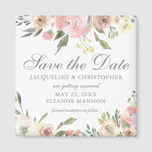 Elegant Blush Pink Ivory Floral Save the Date Magnet