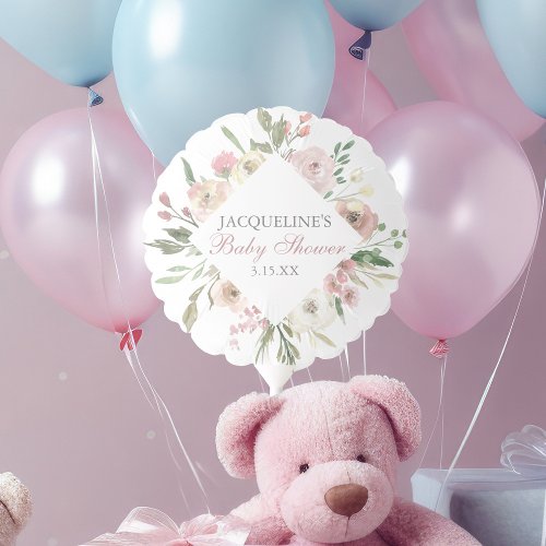 Elegant Blush Pink Ivory Floral Spring Baby Shower Balloon