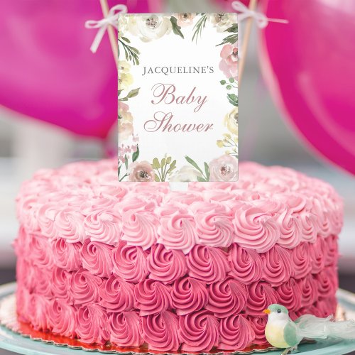 Elegant Blush Pink Ivory Floral Spring Baby Shower Cake Topper