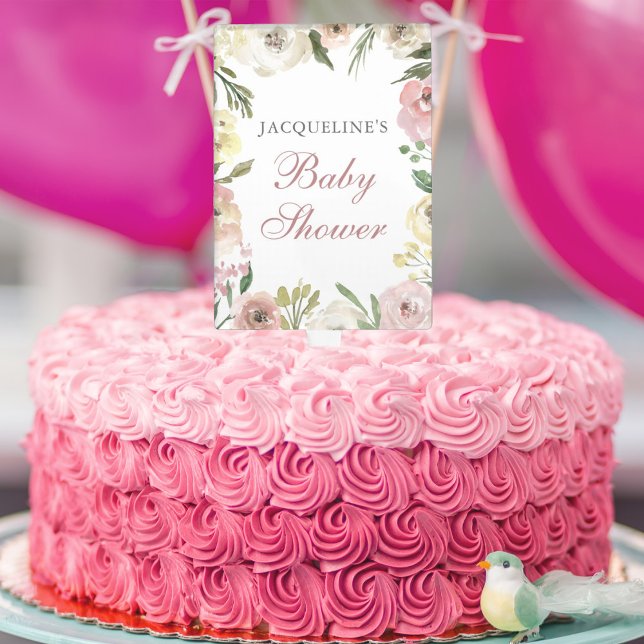 Elegant Blush Pink Ivory Floral Spring Baby Shower Cake Topper (Creator Uploaded)