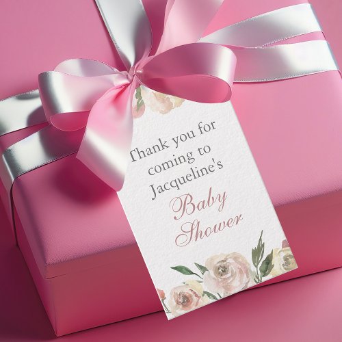 Elegant Blush Pink Ivory Floral Spring Baby Shower Gift Tags