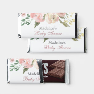 Elegant Blush Pink Ivory Floral Spring Baby Shower Hershey Bar Favors