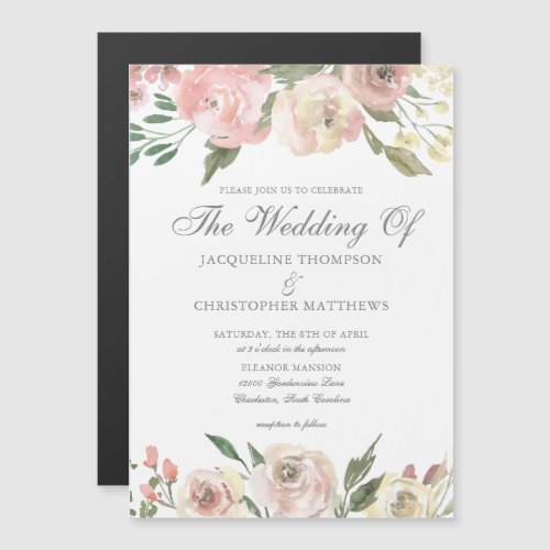 Elegant Blush Pink Ivory Floral Spring Wedding Magnetic Invitation