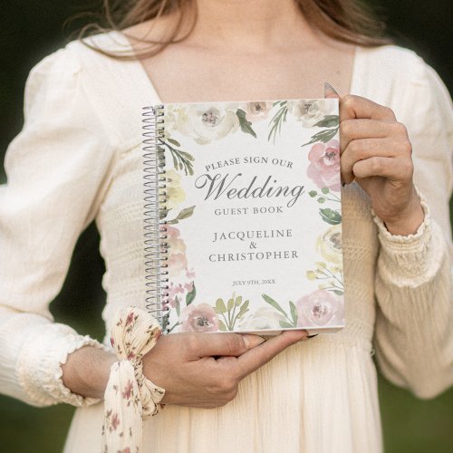 Elegant Blush Pink Ivory Floral Wedding Guest Book