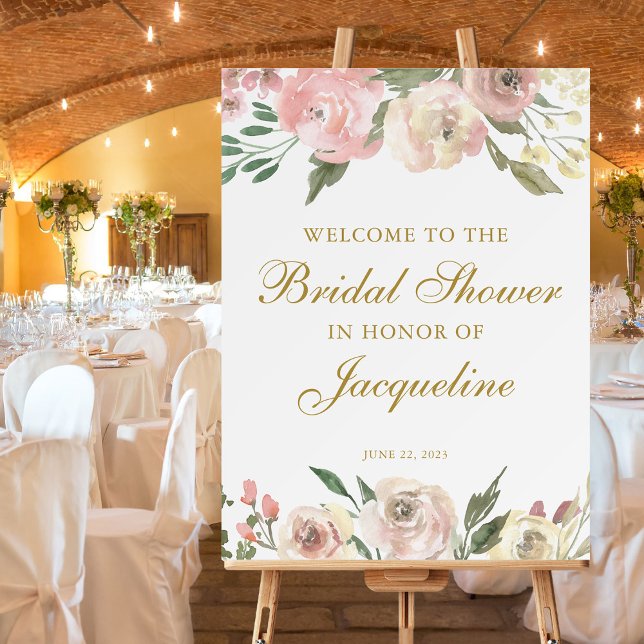 Elegant Blush Pink Ivory Gold Floral Bridal Shower Foam Board (Creator Uploaded)