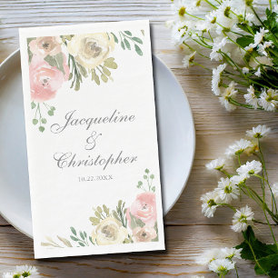 Elegant Blush Pink Ivory Peony Custom Wedding Paper Guest Towels
