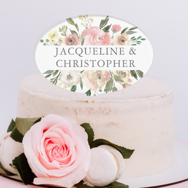 Elegant Blush Pink Ivory Peony Floral Wedding Cake Topper (Creator Uploaded)