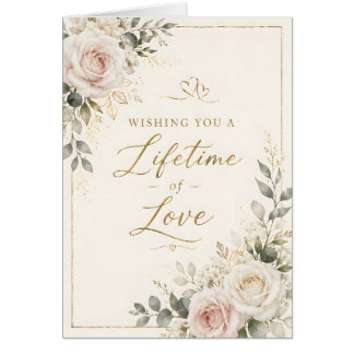 Elegant Blush Pink & Ivory Roses Gold Wedding Flor Cards