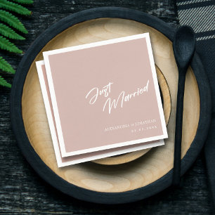 Elegant Blush Pink Just Married Custom Wedding Napkins