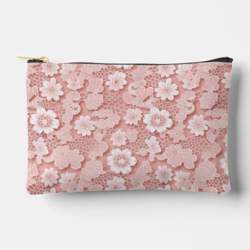 Elegant blush pink lace pattern accessory pouch